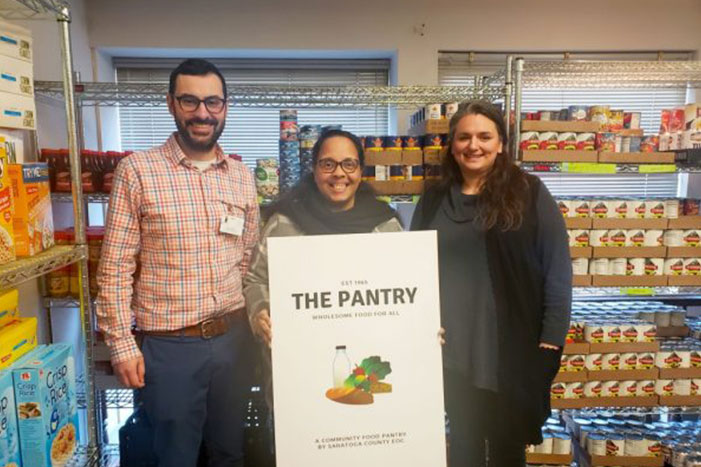 Community Services Director Angelo Calbone, Executive Director Jo Anne Hume and Deputy Director Krystle Nowhitney Hernandez announce that Saratoga County EOC will transition its food pantry to a choice pantry this spring.